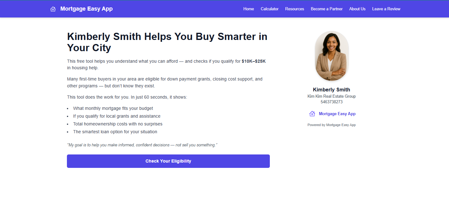 Realtor's branded calculator page